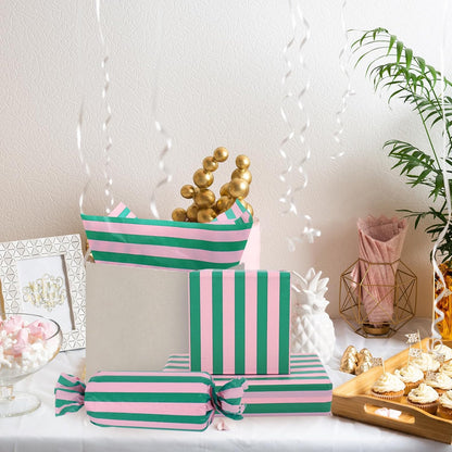 100 Sheets Stripe Gift Wrapping Paper Pink Green Stripe Decorative Art Tissue for DIY Crafts Holiday Wedding Baby Shower Birthday Party, 14 x 20 Inch