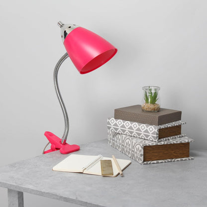 LD2001-PNK Flossy Flexible Gooseneck Desk Lamp Clip Light, for Desks, Nightstands, Reading, Pink