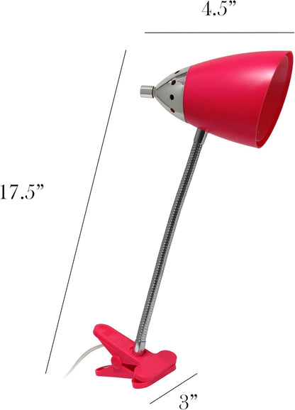 LD2001-PNK Flossy Flexible Gooseneck Desk Lamp Clip Light, for Desks, Nightstands, Reading, Pink