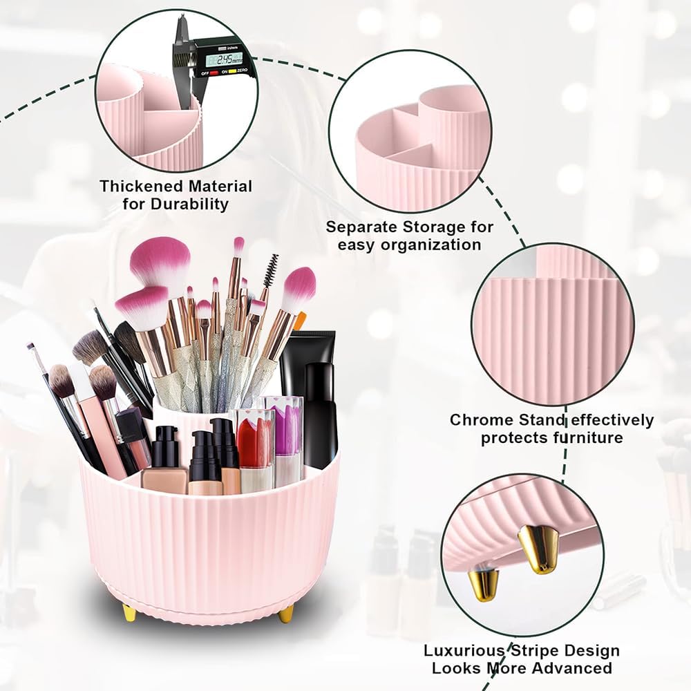 Makeup Brush Organiser - Large Compartment Cosmetic Organizer -Eyeliner, Nail Polish, Art Supply, Bathroom Vanity Desktop Organizer (Pink)