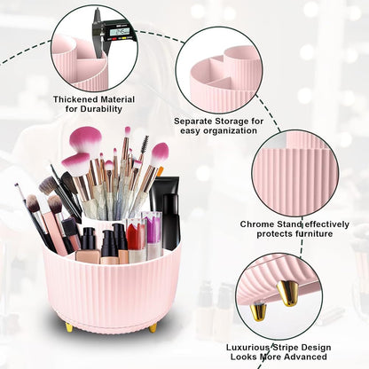 Makeup Brush Organiser - Large Compartment Cosmetic Organizer -Eyeliner, Nail Polish, Art Supply, Bathroom Vanity Desktop Organizer (Pink)