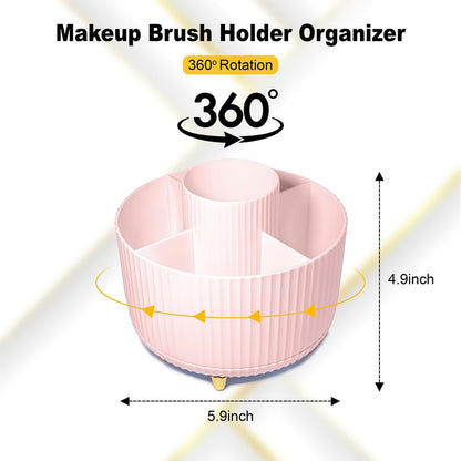 Makeup Brush Organiser - Large Compartment Cosmetic Organizer -Eyeliner, Nail Polish, Art Supply, Bathroom Vanity Desktop Organizer (Pink)