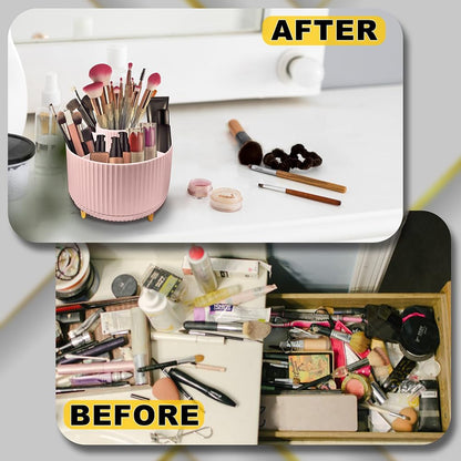 Makeup Brush Organiser - Large Compartment Cosmetic Organizer -Eyeliner, Nail Polish, Art Supply, Bathroom Vanity Desktop Organizer (Pink)