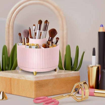 Makeup Brush Organiser - Large Compartment Cosmetic Organizer -Eyeliner, Nail Polish, Art Supply, Bathroom Vanity Desktop Organizer (Pink)