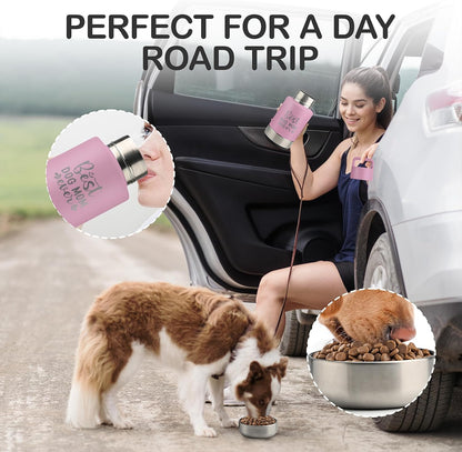 KEWIXY Insulated Dog Travel Water Bottle With Detachable Bowls, Ideal Dog Mom Gifts for Women, Portable Water Bottle Dispenser, For Walking, Hiking, Camping, Outdoor (Pink:Best Dog Mom, 32 Oz)