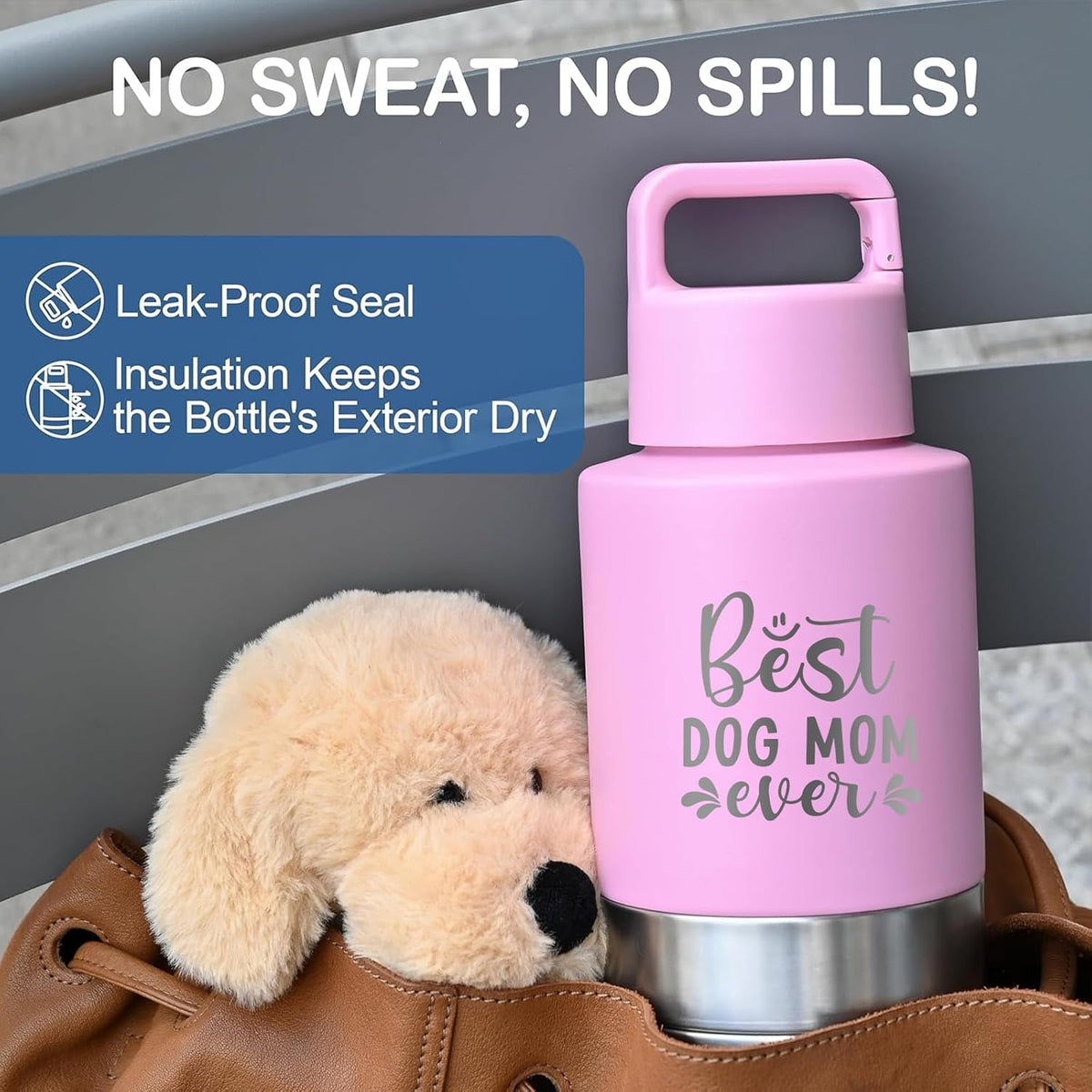 KEWIXY Insulated Dog Travel Water Bottle With Detachable Bowls, Ideal Dog Mom Gifts for Women, Portable Water Bottle Dispenser, For Walking, Hiking, Camping, Outdoor (Pink:Best Dog Mom, 32 Oz)