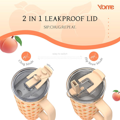 YOME 40 oz Summer Peach Tumbler with Handle and Flip Straw for Women | Stainless Steel Insulated Water Bottle | Keeps Drinks Cold | Dishwasher Safe | Cupholder Friendly | Gift Gym Travel Yoga