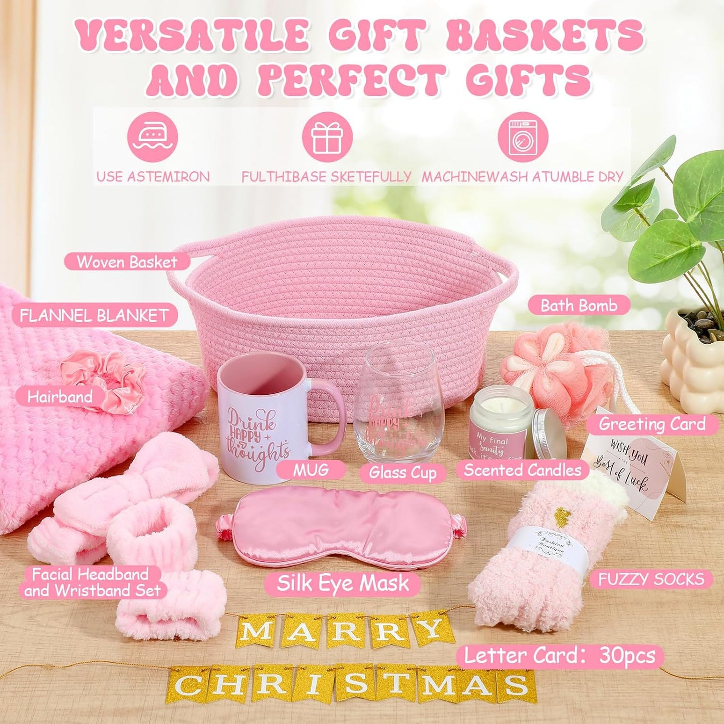 Birthday Gift Basket Set for Women 2026 Relaxing Spa Thinking of You Appreciation Gift for Her Girlfriend Mom Coworker Nurse Friend Sister(Pink)