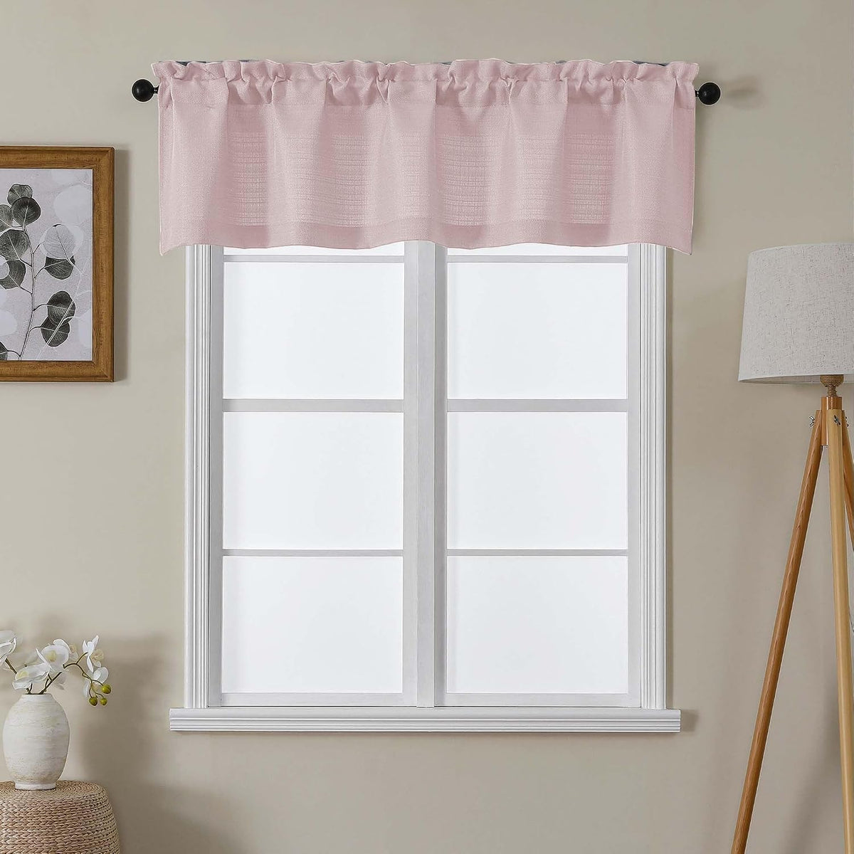 Blush Pink Valances for Windows 1 Piece, Faux Linen Textured Kitchen Curtains, Short Curtain with Dual Rod Pocket, Window Valance Small Curtain for Bedroom Basement Laundry, 60" W x 14" L