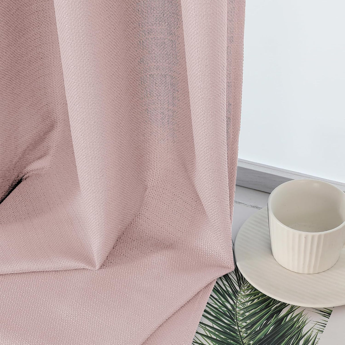 Blush Pink Valances for Windows 1 Piece, Faux Linen Textured Kitchen Curtains, Short Curtain with Dual Rod Pocket, Window Valance Small Curtain for Bedroom Basement Laundry, 60" W x 14" L