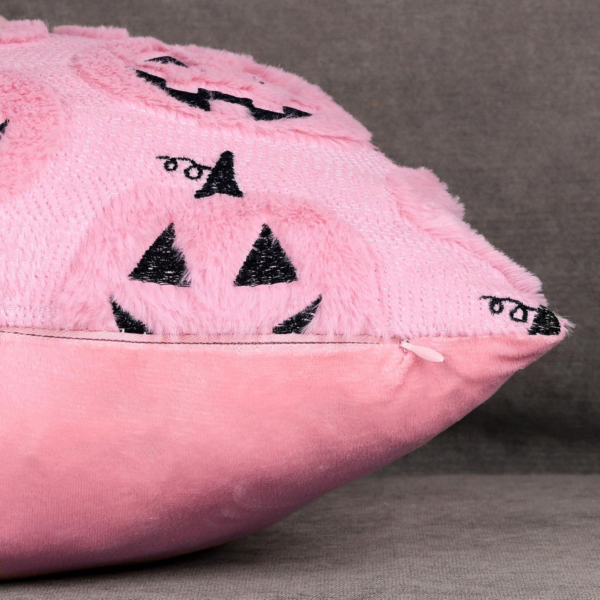 Halloween Pumpkin Decorative Pillow Covers 18x18 Set of 2, Pink Soft Plush Faux Fur Farmhouse Throw Cushion Cases for Fall Autumn Holiday Home Decorations