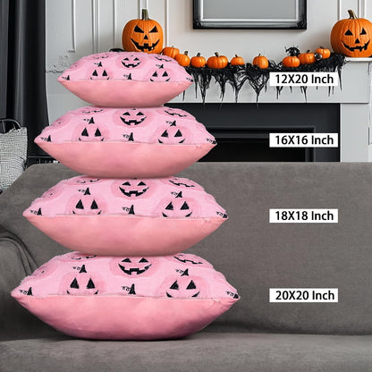 Halloween Pumpkin Decorative Pillow Covers 18x18 Set of 2, Pink Soft Plush Faux Fur Farmhouse Throw Cushion Cases for Fall Autumn Holiday Home Decorations