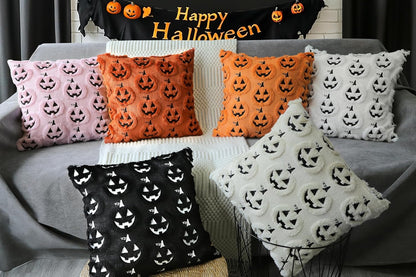 Halloween Pumpkin Decorative Pillow Covers 18x18 Set of 2, Pink Soft Plush Faux Fur Farmhouse Throw Cushion Cases for Fall Autumn Holiday Home Decorations