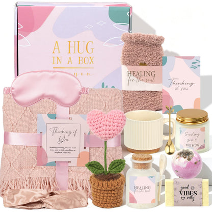Pink Birthday Care Package for Women Teen Girls, Get Well Soon Spa Gift Baskets for Women, Womens Relaxation Self Care Thinking of You Gifts Box for Mom Sister Friends Her