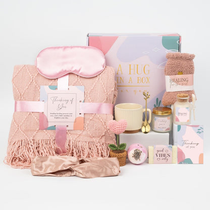 Pink Birthday Care Package for Women Teen Girls, Get Well Soon Spa Gift Baskets for Women, Womens Relaxation Self Care Thinking of You Gifts Box for Mom Sister Friends Her