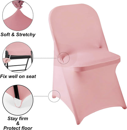 20 Pack Dusty Pink Spandex Folding Chair Covers in Stretch Washable Fabric for Wedding, Party,Holidays,Celebration and Other Special Events