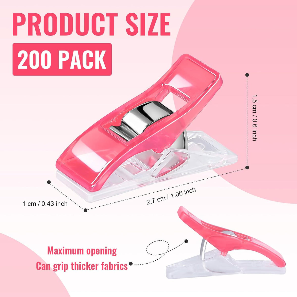 200Pcs Pink Sewing Clips Plastic Fabric Clips for Sewing Quilting Clips for Crafting Tools