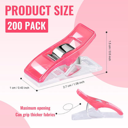 200Pcs Pink Sewing Clips Plastic Fabric Clips for Sewing Quilting Clips for Crafting Tools