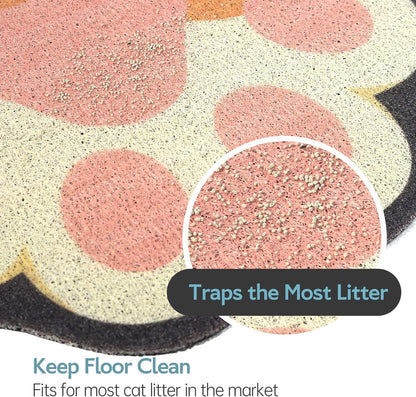 Cute Cat Litter Mat 24”x16”, Litter Box Mat, Litter Trapping Mat, Soft on Kitty Paws, Easy Clean, Anti Slip, Pet Accessories, Door Floor mats - Grey Pink
