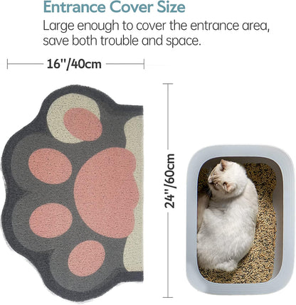 Cute Cat Litter Mat 24”x16”, Litter Box Mat, Litter Trapping Mat, Soft on Kitty Paws, Easy Clean, Anti Slip, Pet Accessories, Door Floor mats - Grey Pink