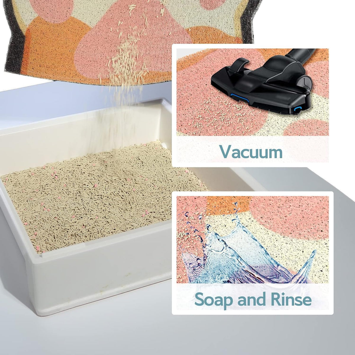 Cute Cat Litter Mat 24”x16”, Litter Box Mat, Litter Trapping Mat, Soft on Kitty Paws, Easy Clean, Anti Slip, Pet Accessories, Door Floor mats - Grey Pink