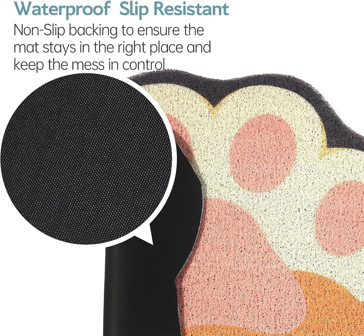 Cute Cat Litter Mat 24”x16”, Litter Box Mat, Litter Trapping Mat, Soft on Kitty Paws, Easy Clean, Anti Slip, Pet Accessories, Door Floor mats - Grey Pink