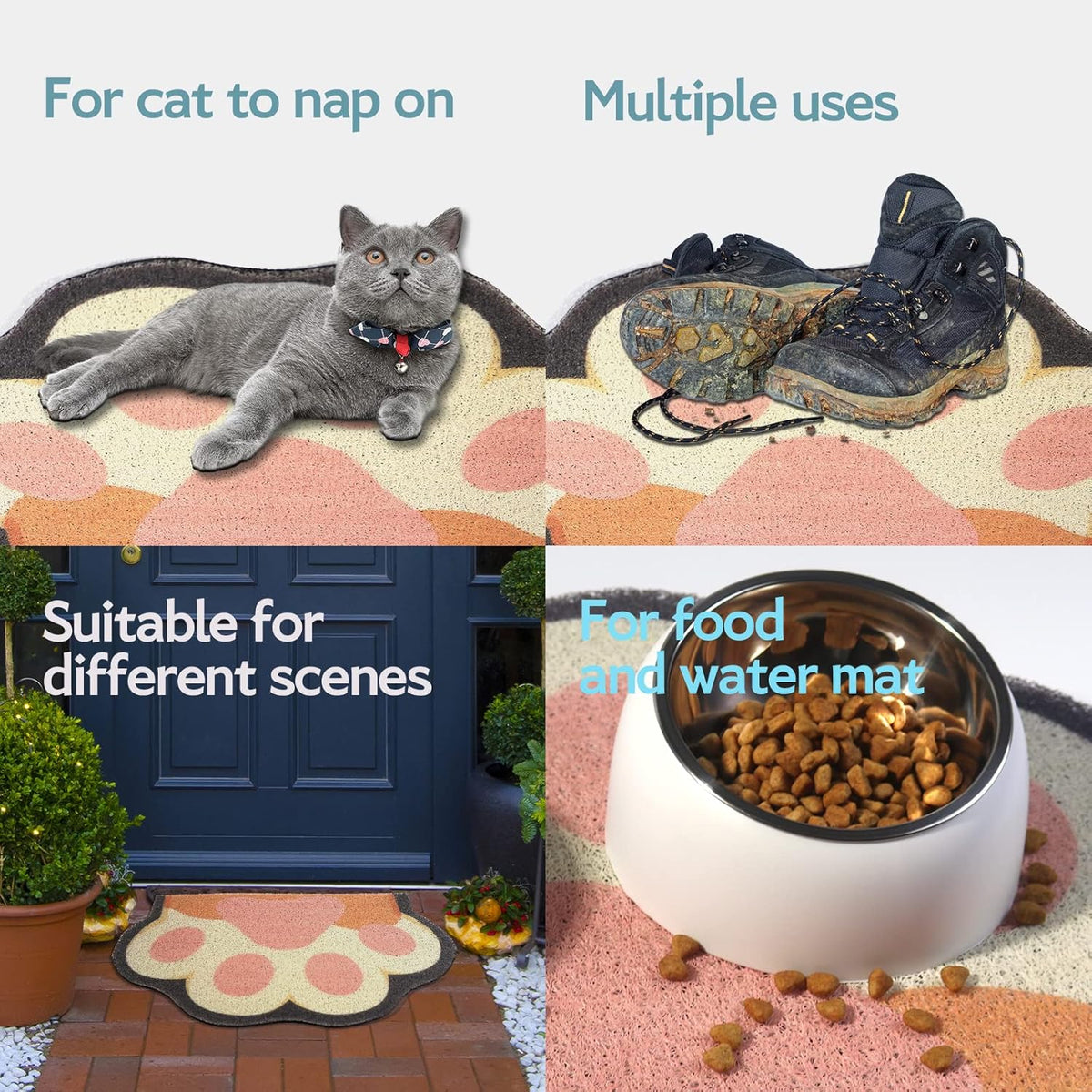 Cute Cat Litter Mat 24”x16”, Litter Box Mat, Litter Trapping Mat, Soft on Kitty Paws, Easy Clean, Anti Slip, Pet Accessories, Door Floor mats - Grey Pink