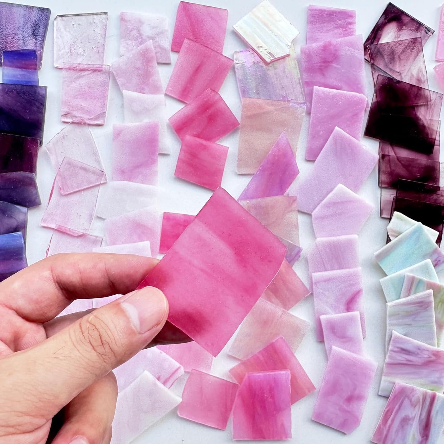 2.2lb Pink Stained Glass Scraps, Irregular Stained Glass Sheets for Crafts, Mosaic Tiles Pieces for Mosaic Making Projects and Home Decor
