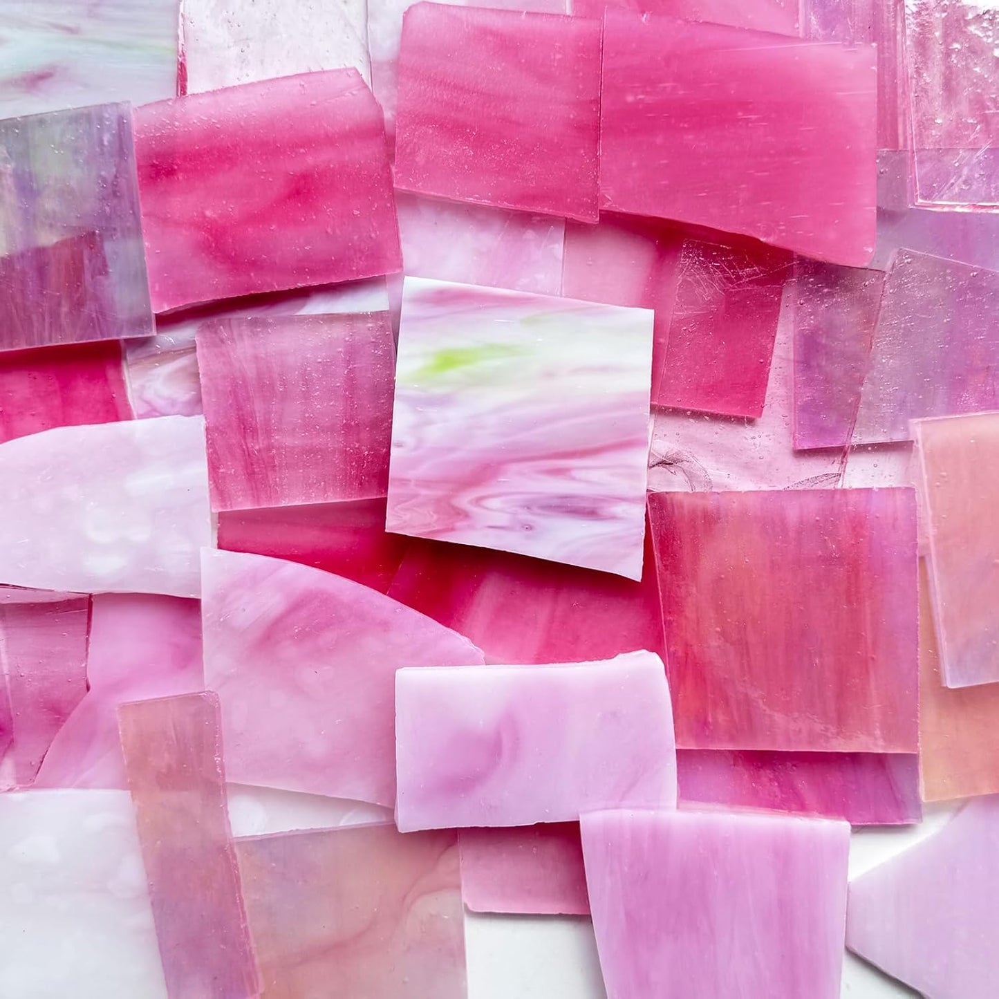 2.2lb Pink Stained Glass Scraps, Irregular Stained Glass Sheets for Crafts, Mosaic Tiles Pieces for Mosaic Making Projects and Home Decor