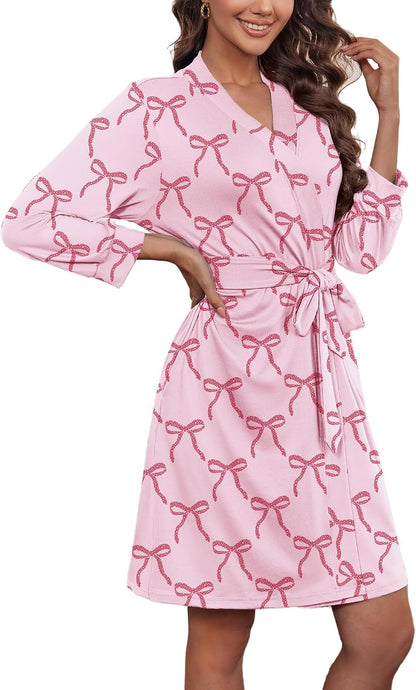 Women's Robe Soft Lightweight 3/4 Sleeve Knit Bathrobe with Pockets