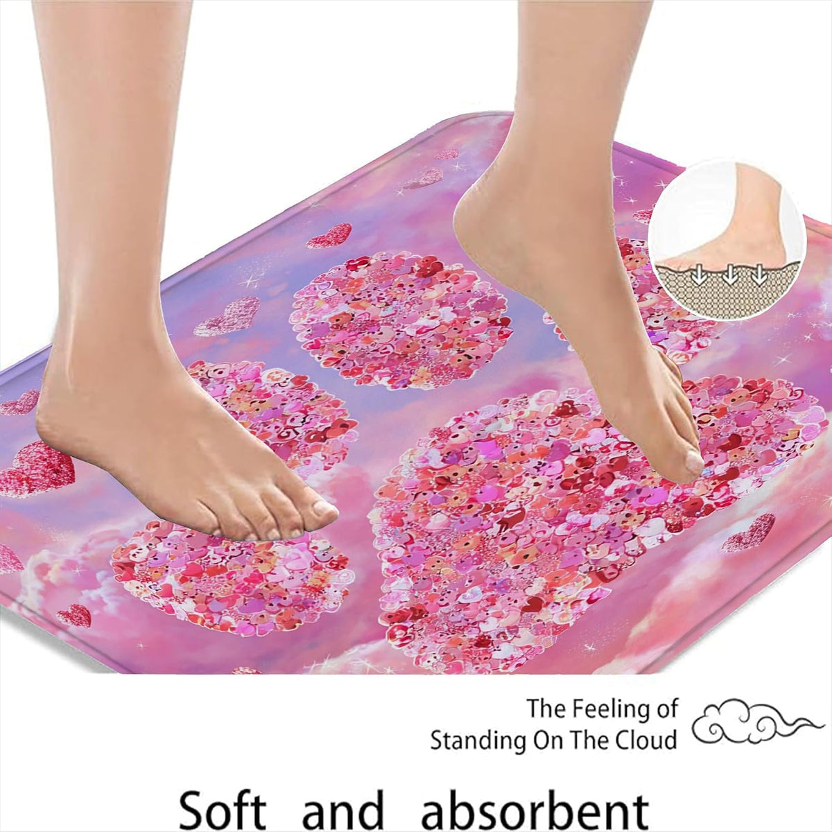 Romantic Floral Quick Dry Bath Mat, Artistic Peach Flower Paw Print Absorbent Non Slip Shower Mat, Spring Decorative Washable Bath Rugs for Bathroom Toilet Restroom 16x24 Inch