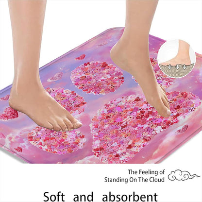 Romantic Floral Quick Dry Bath Mat, Artistic Peach Flower Paw Print Absorbent Non Slip Shower Mat, Spring Decorative Washable Bath Rugs for Bathroom Toilet Restroom 16x24 Inch