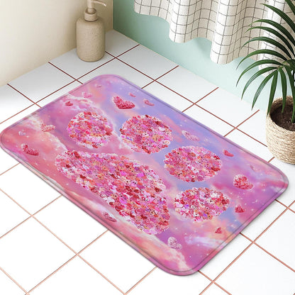 Romantic Floral Quick Dry Bath Mat, Artistic Peach Flower Paw Print Absorbent Non Slip Shower Mat, Spring Decorative Washable Bath Rugs for Bathroom Toilet Restroom 16x24 Inch