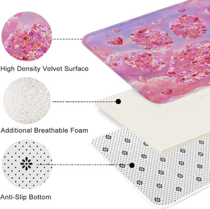 Romantic Floral Quick Dry Bath Mat, Artistic Peach Flower Paw Print Absorbent Non Slip Shower Mat, Spring Decorative Washable Bath Rugs for Bathroom Toilet Restroom 16x24 Inch
