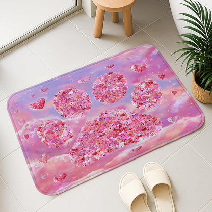 Romantic Floral Quick Dry Bath Mat, Artistic Peach Flower Paw Print Absorbent Non Slip Shower Mat, Spring Decorative Washable Bath Rugs for Bathroom Toilet Restroom 16x24 Inch