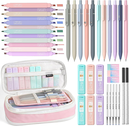 School Supplies Stationary Set with Pencil Case, 39 PCS Pink