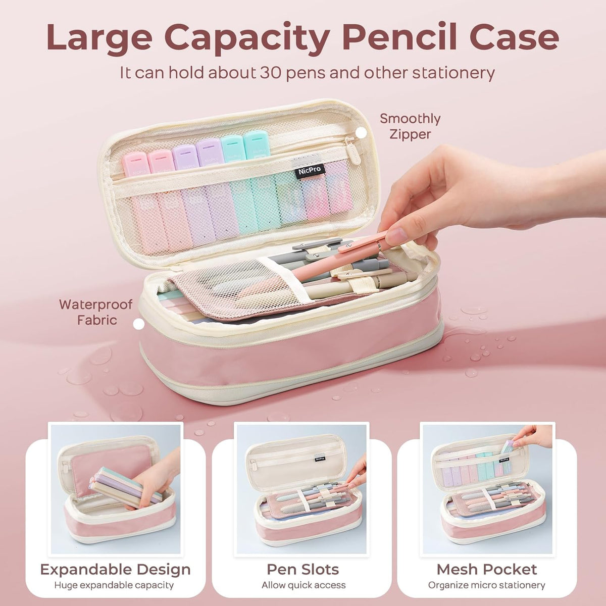 School Supplies Stationary Set with Pencil Case, 39 PCS Pink