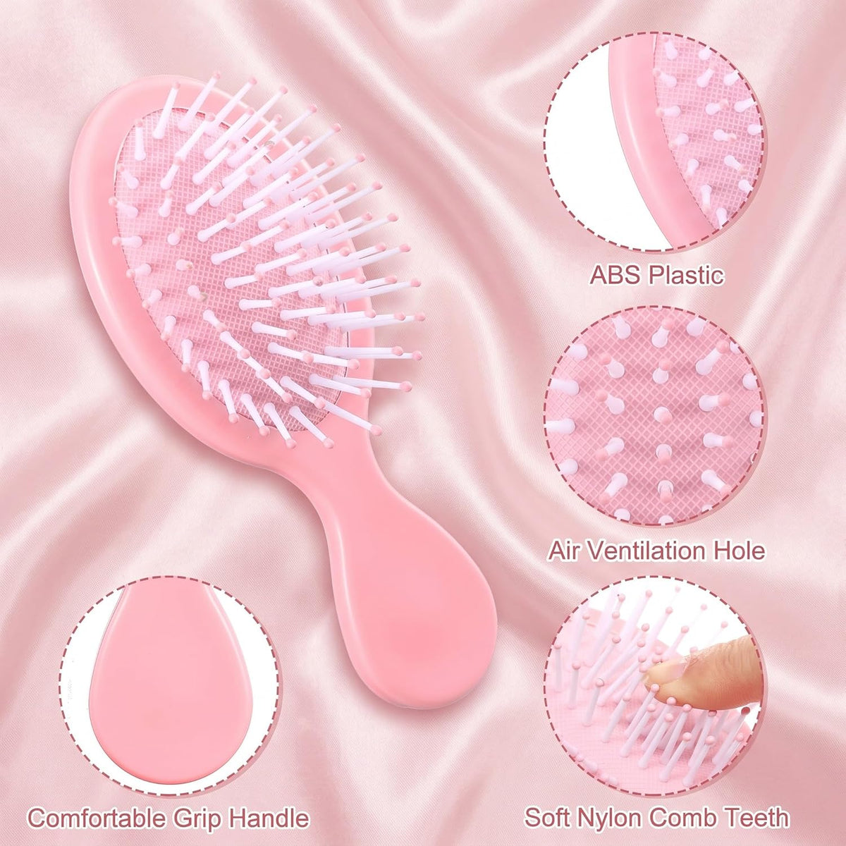 6 Pcs Mini Wet Hair Brush Party Favors for Women Teens Girls, Small Hair Brush for Pockets, Bachelorette Party Favors, Bridesmaid Gift, Spa Supplies, Travel Mini Hairbrush(Pink)