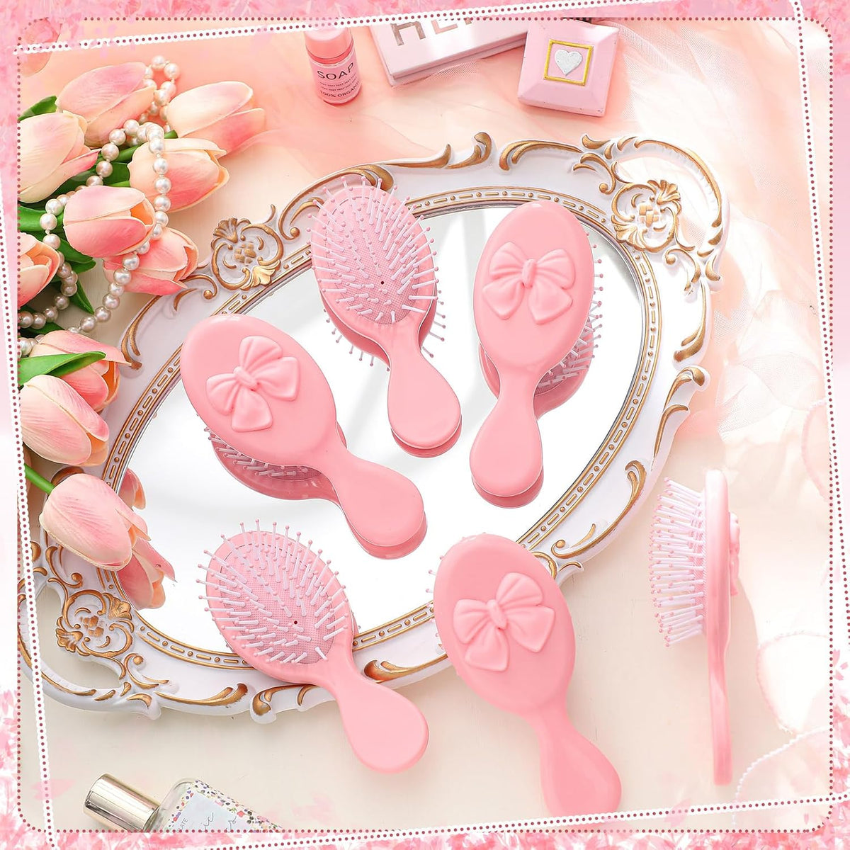 6 Pcs Mini Wet Hair Brush Party Favors for Women Teens Girls, Small Hair Brush for Pockets, Bachelorette Party Favors, Bridesmaid Gift, Spa Supplies, Travel Mini Hairbrush(Pink)