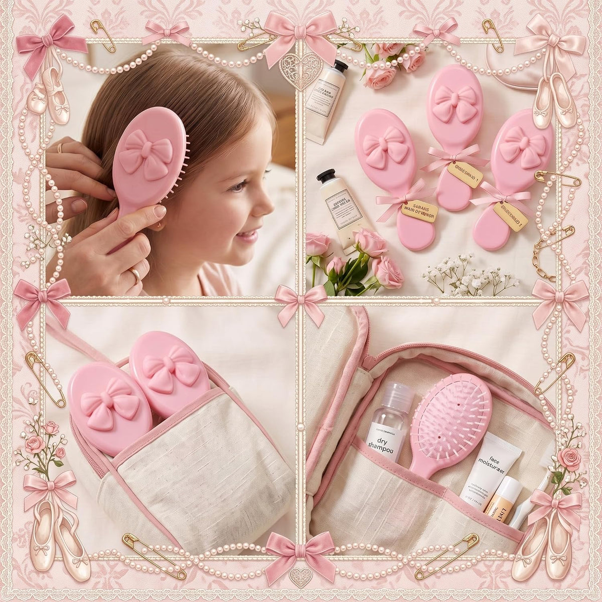 6 Pcs Mini Wet Hair Brush Party Favors for Women Teens Girls, Small Hair Brush for Pockets, Bachelorette Party Favors, Bridesmaid Gift, Spa Supplies, Travel Mini Hairbrush(Pink)