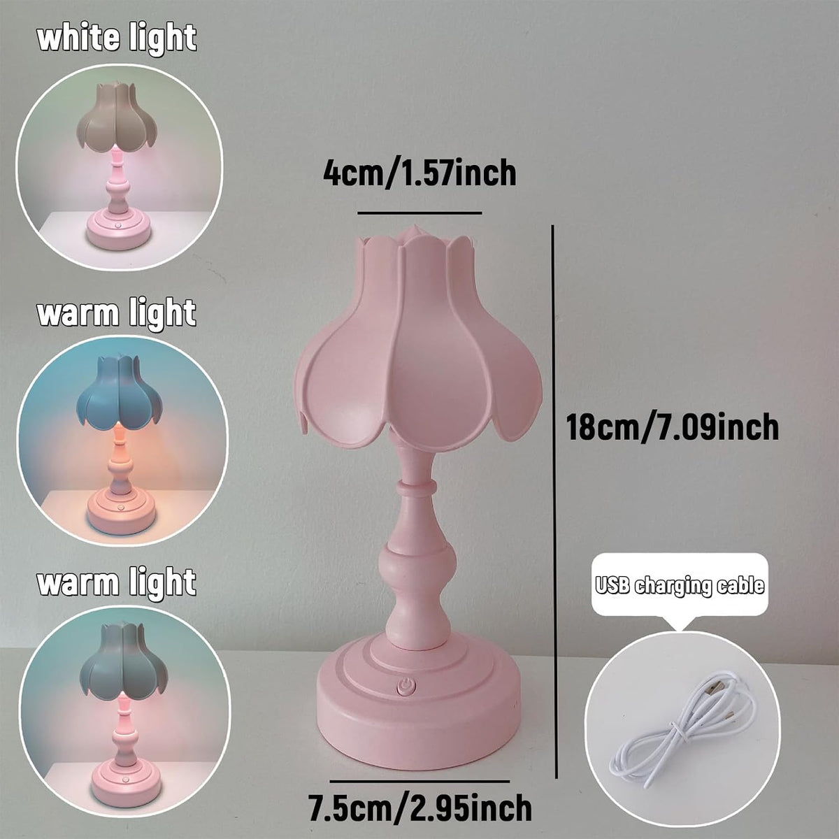 Desk Lamp, Retro Lotus Leaf Ingenious Lovely 3 Light Sources Small Table Night Lamp for Girls Bedroom (Pink)