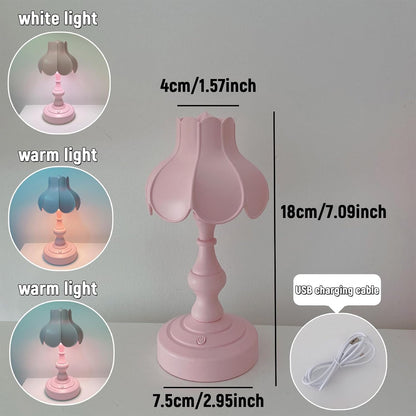 Desk Lamp, Retro Lotus Leaf Ingenious Lovely 3 Light Sources Small Table Night Lamp for Girls Bedroom (Pink)