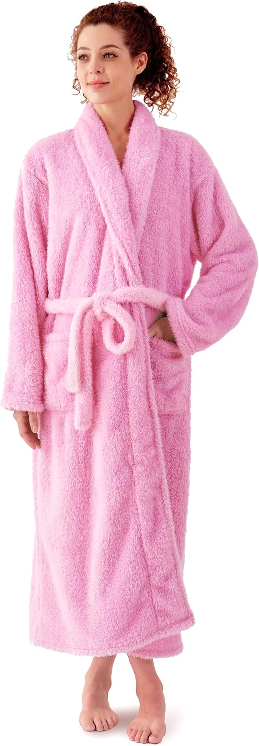 Robes for Women – Premium Plush Fleece Long Bathrobe for Women with Shawl Collar, Soft Warm Womens Robe