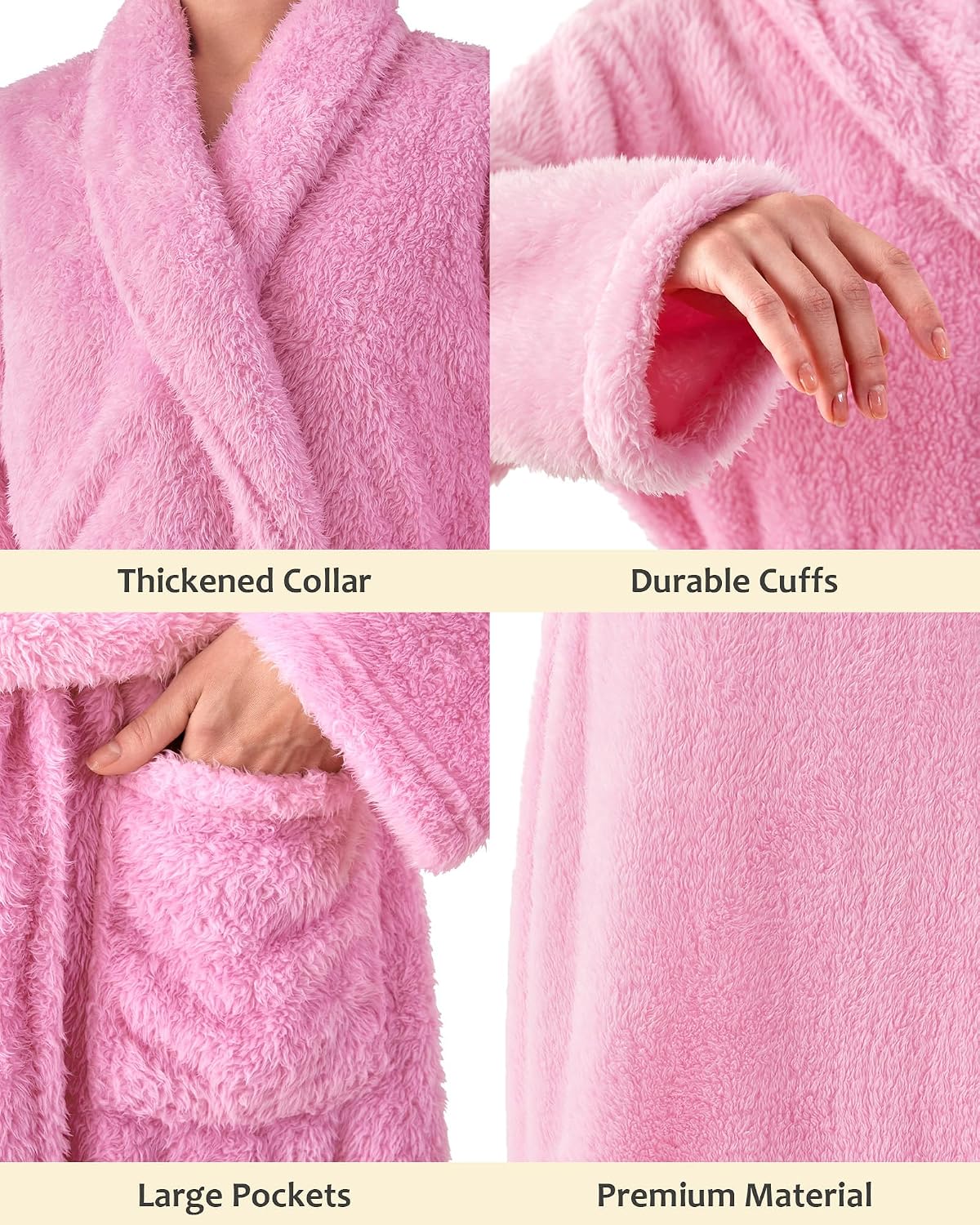 Robes for Women – Premium Plush Fleece Long Bathrobe for Women with Shawl Collar, Soft Warm Womens Robe