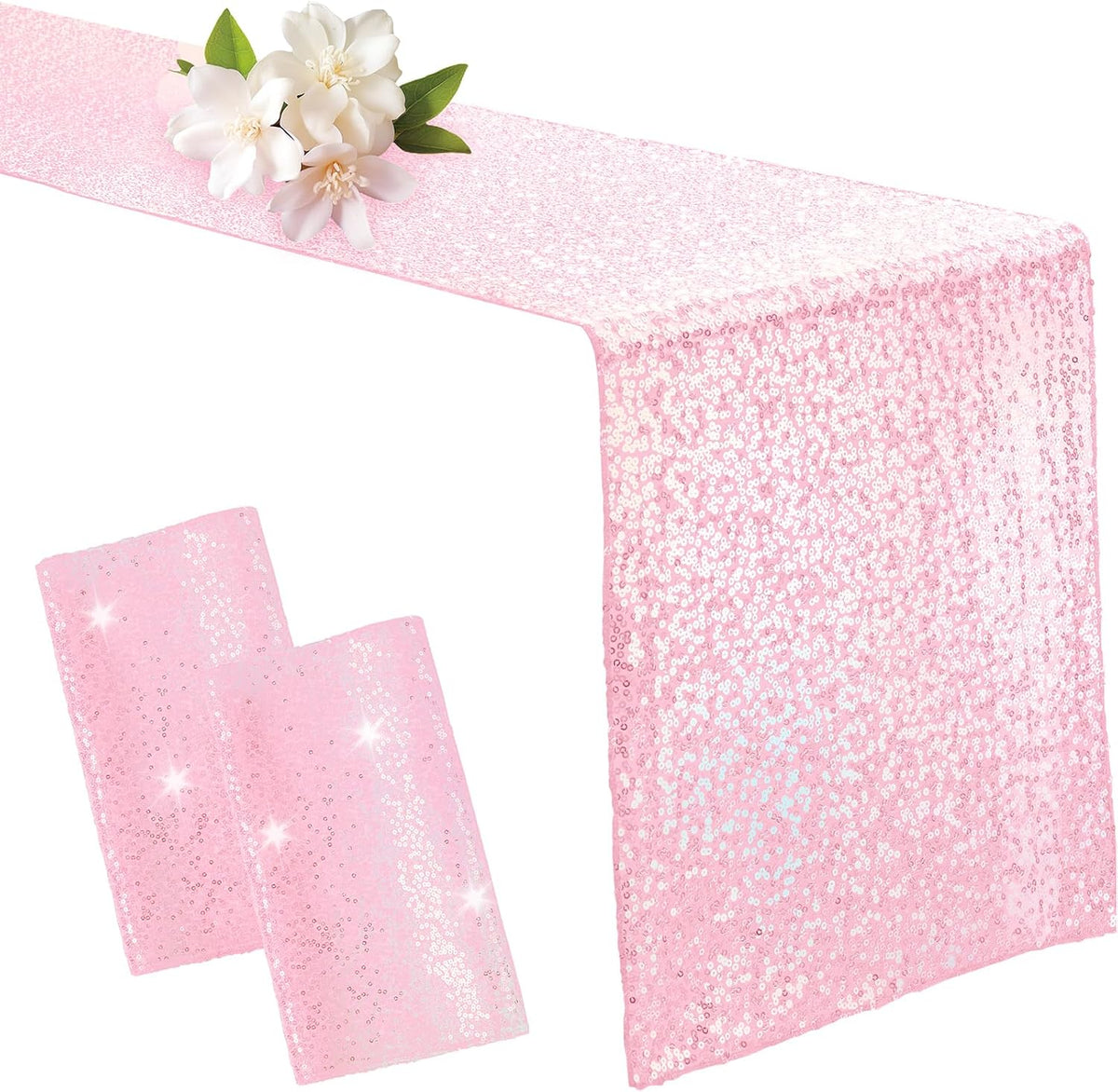 2 Pack Light Pink Sequin Table Runner 12" x 72"