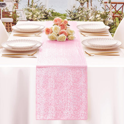 2 Pack Light Pink Sequin Table Runner 12" x 72"