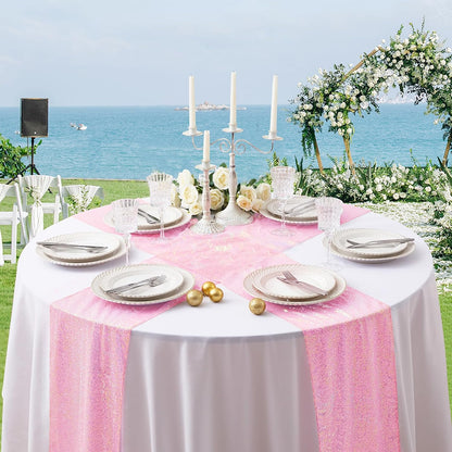2 Pack Light Pink Sequin Table Runner 12" x 72"