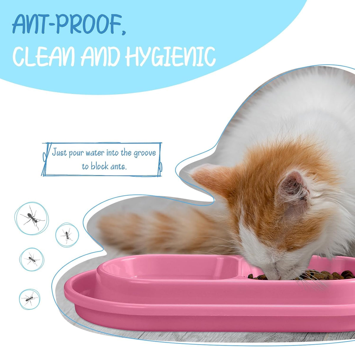 3 Pieces Anti Ant Food Bowl Cat Dog 35oz Plastic Double Pet Food Water Bowls No Spill Feeding Kitten Dish Outdoor Cat Feeder for Small and Medium Dog Eating Drinking(Blue, Pink, Gray)