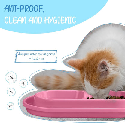 3 Pieces Anti Ant Food Bowl Cat Dog 35oz Plastic Double Pet Food Water Bowls No Spill Feeding Kitten Dish Outdoor Cat Feeder for Small and Medium Dog Eating Drinking(Blue, Pink, Gray)