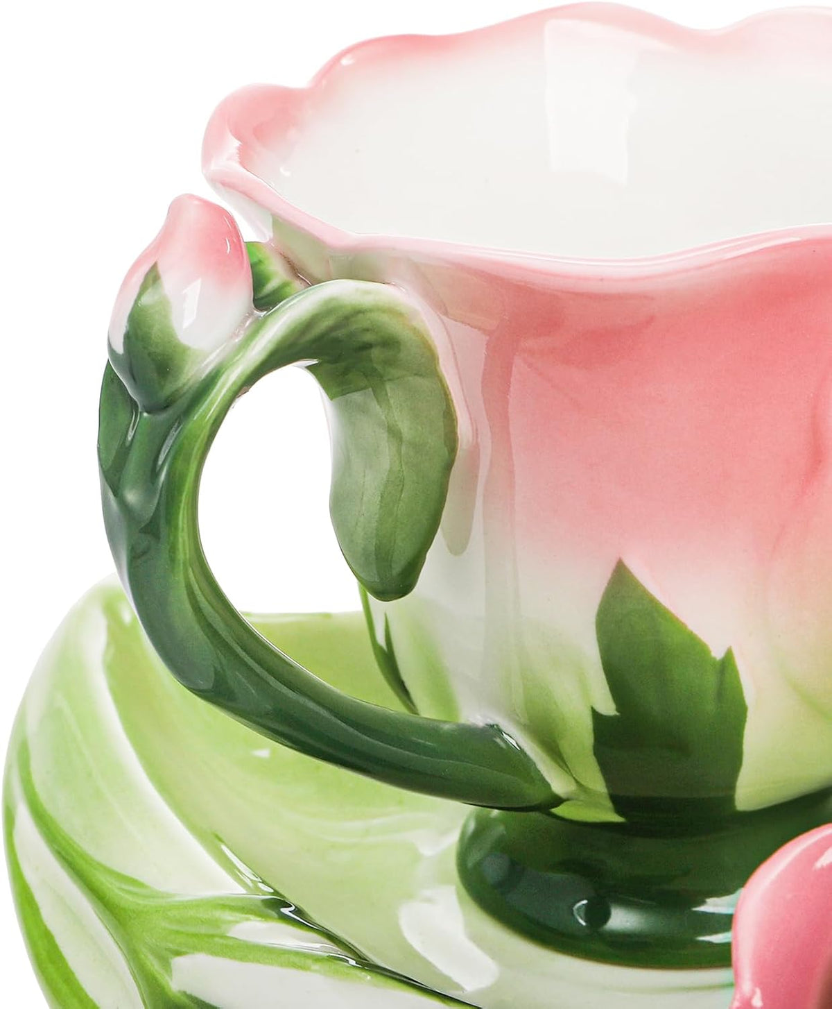 Pink Tea Cups with Saucer and Spoon, 4.5 Oz Small Ceramic Rose Flower Tea Cup Set for Women Girls, Hand Crafted Vintage Coffee Latte Mug, Fancy Teaware for Mother's Day, Birthday Gift, Wedding